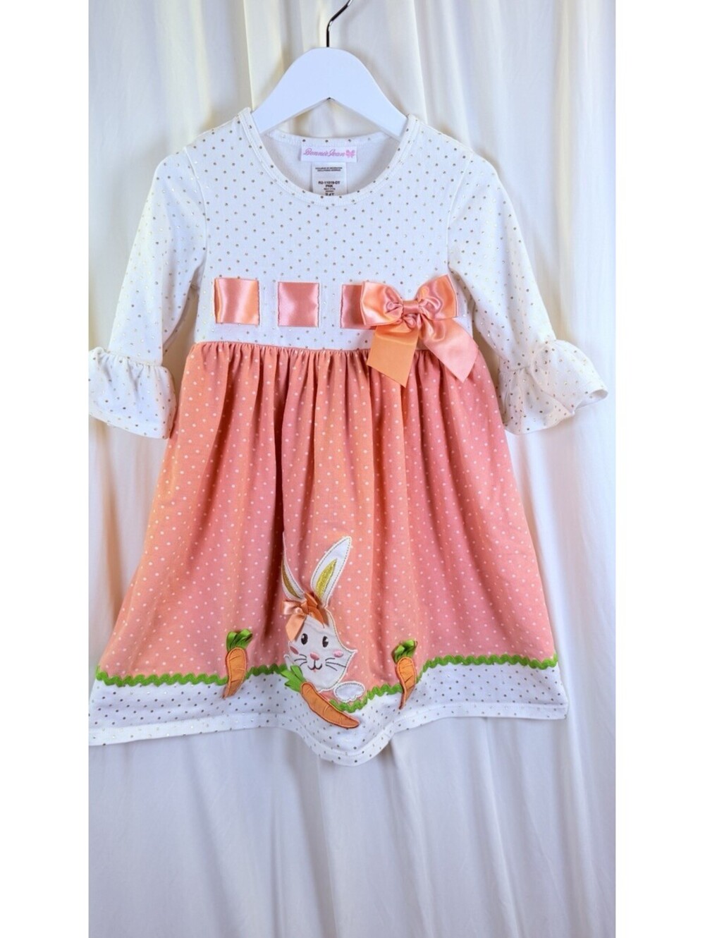 Bonnie Jean Bunny Dress Size 4T Precious Pink Ribbon Applied Carrots Embroidery